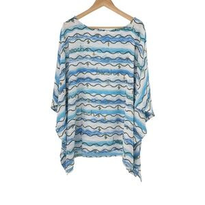 Quacker Factory 2X Beach Print Swim Cover‎ Up Top Plus Size
